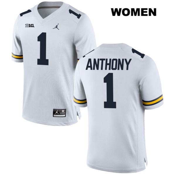 Women's NCAA Michigan Wolverines Jordan Anthony #1 White Jordan Brand Authentic Stitched Football College Jersey OZ25S71SW